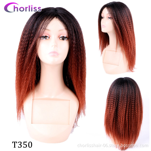 High Quality Natural Fashion Comfortable Purple Brown Blonde Ombre Afro YAKI Straight Kinky Synthetic Hair Wigs for Black Women